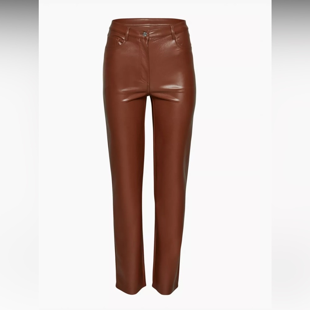 Size 6 Aritzia Wilfred Melina Vegan Leather Pants in Cognac Brown